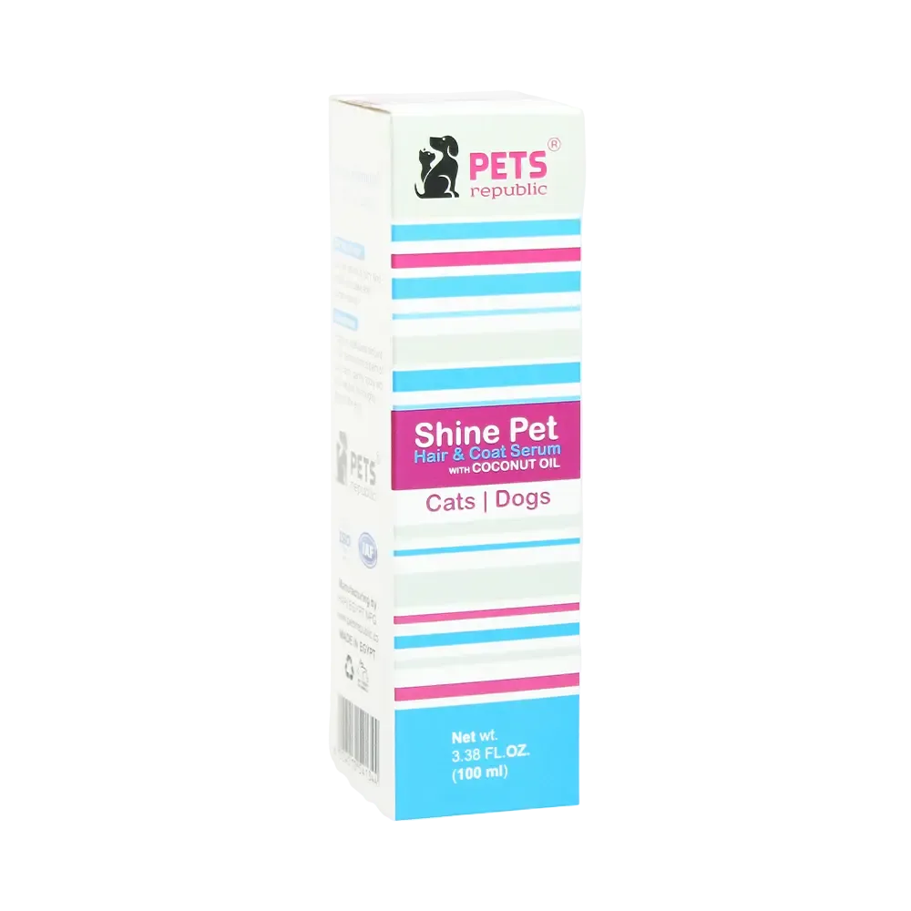 Box of Pets Republic Shine Pet Hair and Coat Serum for cats and dogs on a white background