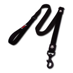 Black dog leash with a clip on a white background