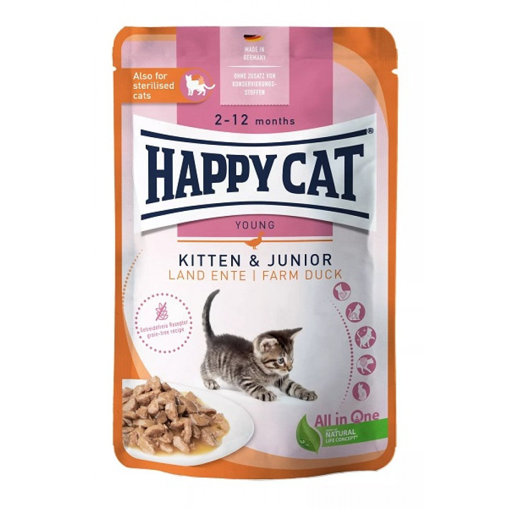 HAPPY CAT Wet Cat Food for kittens with Duck 85g.