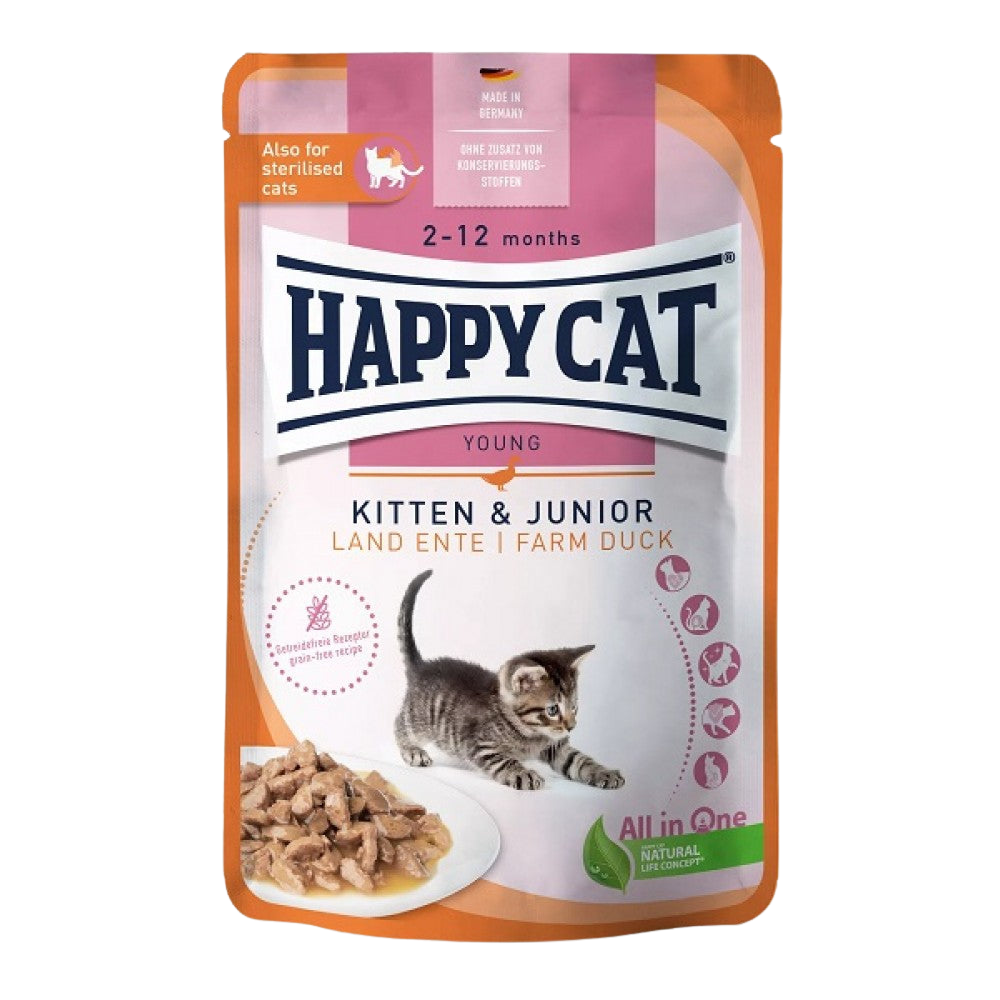 HAPPY CAT Wet Cat Food for kittens with Duck 85g.