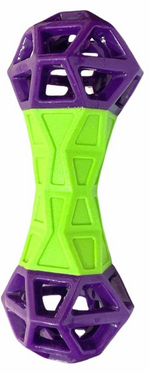 Green and purple geometric dog toy on a white background