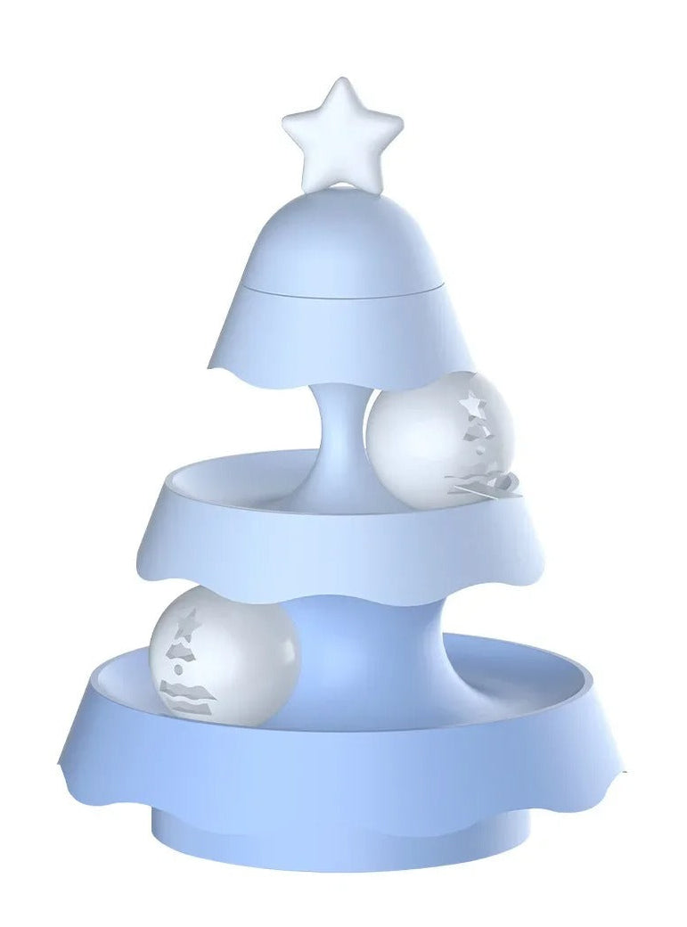 Blue Christmas tree-shaped night light with star on a white background