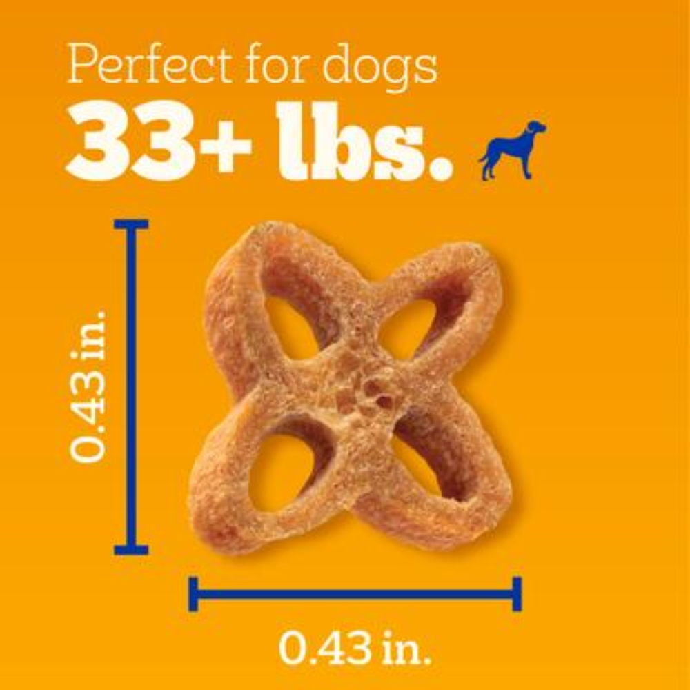 Dog treat with dimensions on an orange background