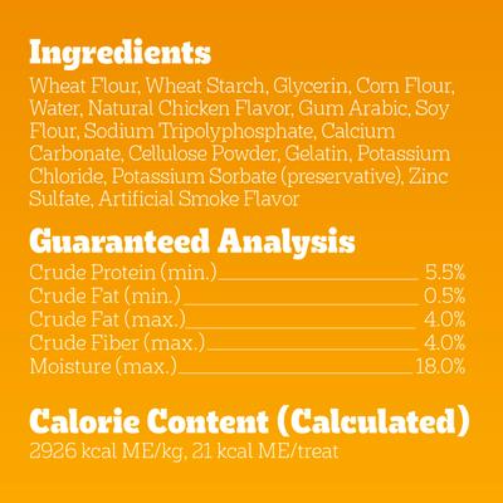 Ingredients list and nutritional information on a yellow background