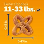Dog treat with dimensions on an orange background