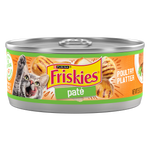 Can of Friskies Poultry Platter cat food on a white background