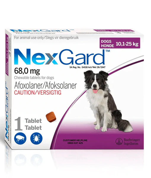 Nex Gard Chewable Tablets For Medium Dogs 10-25Kg 1 Tablet.