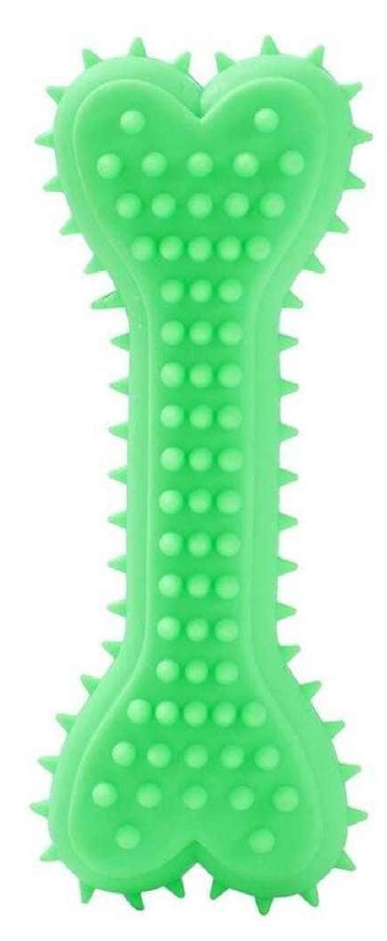 Green dog toy with a unique design on a white background