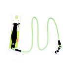 Neon green dog leash with packaging on a white background