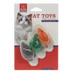 Cat toys in packaging with a cat on a white background