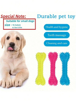Dog toy set with three colorful bones and a puppy on a white background