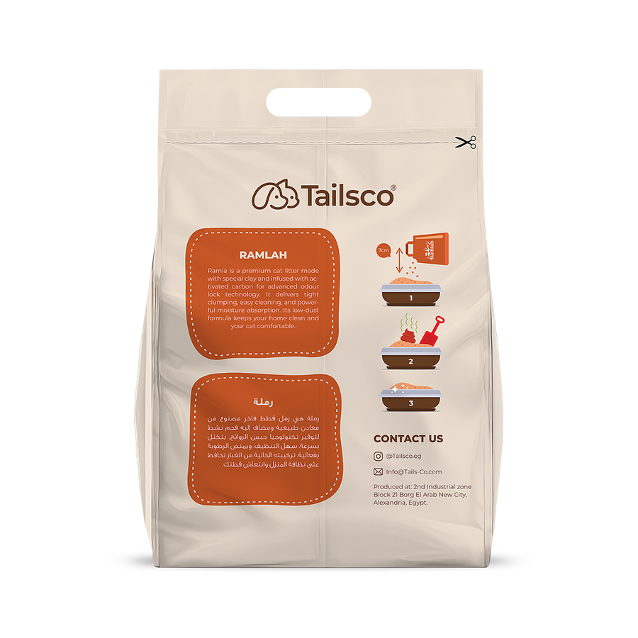 Tailsco product packaging with text and branding on a beige background
