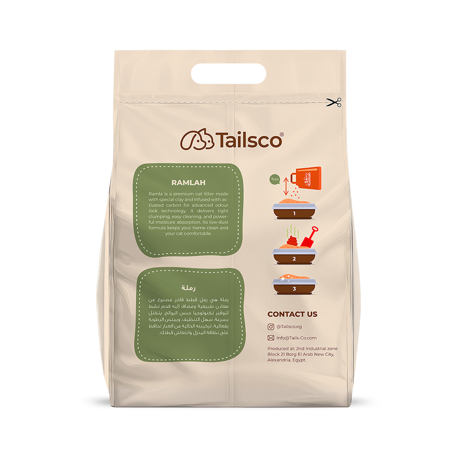 Tailsco coffee package with branding and product details on a beige background