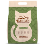 Green package of Ramlah cat litter with a cat illustration on a white background