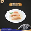 Sheba Chicken Premium Loaf cat food on a white plate with a black background