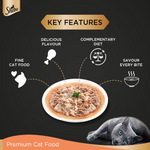 Sheba premium cat food advertisement with key features on a black background