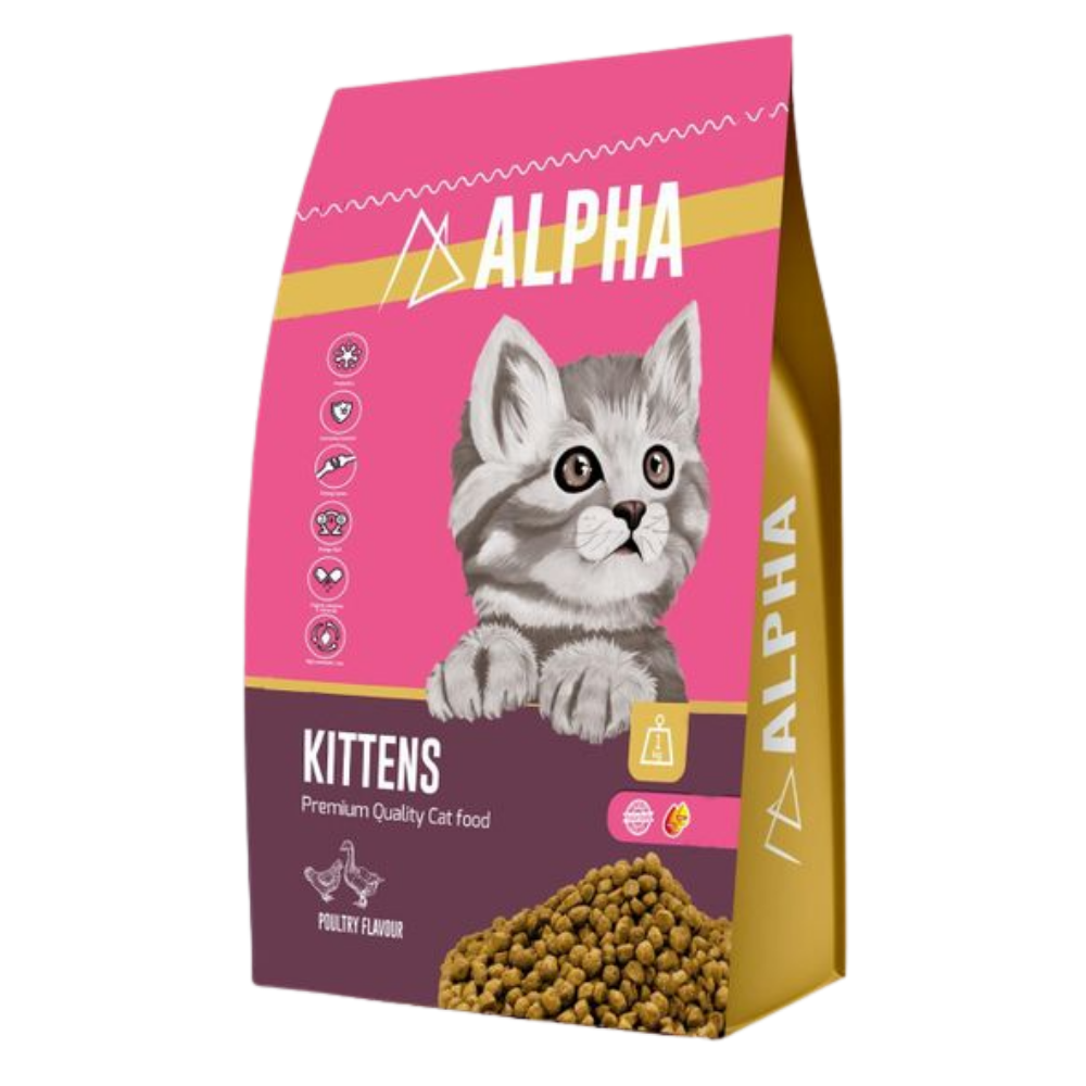 Alpha Kittens cat food package on a white background