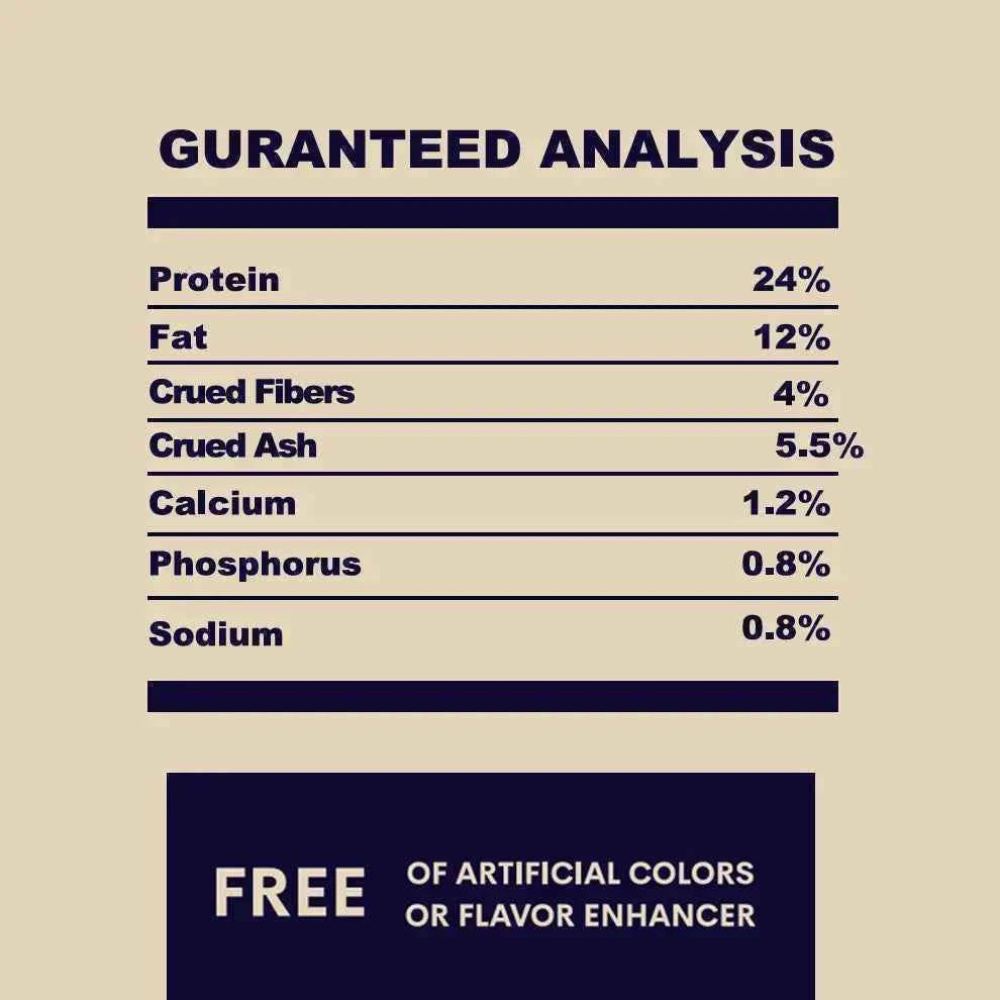 Nutritional label with guaranteed analysis on a beige background