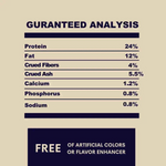 Nutritional label with guaranteed analysis on a beige background