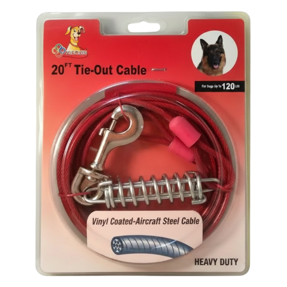 20 Ft Tie Out Cable Heavy Duty Outdoor Leash for Dogs Up to 120 LBS