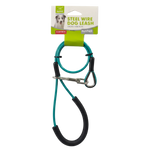 Teal dog leash with black ends and metal clip on a white background, featuring a NUNHILL brand label.