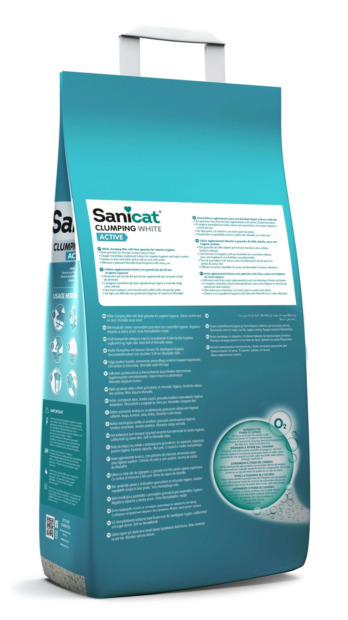 Sanicat Active White Clumping Cat Litter Marseille Soap Scent 10 L.