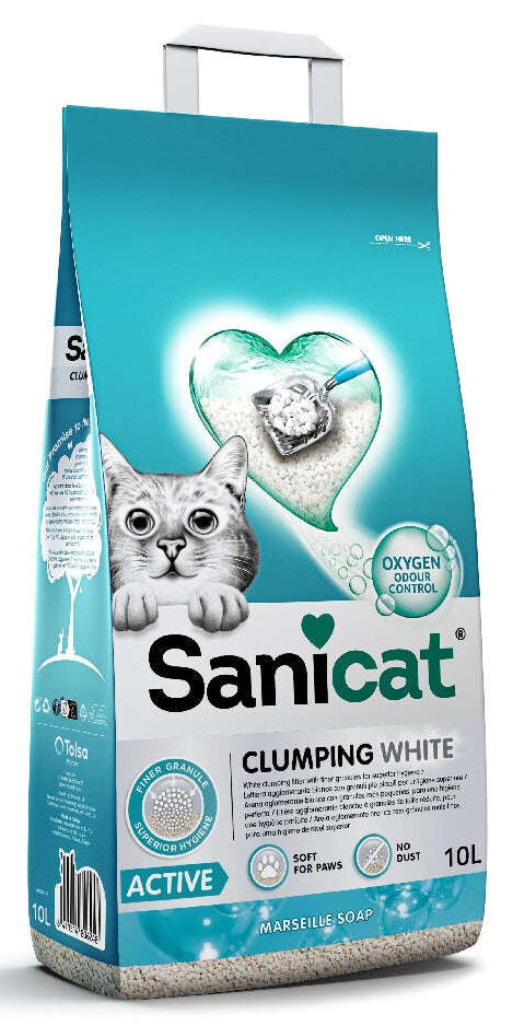 Sanicat Active White Clumping Cat Litter Marseille Soap Scent 10 L.