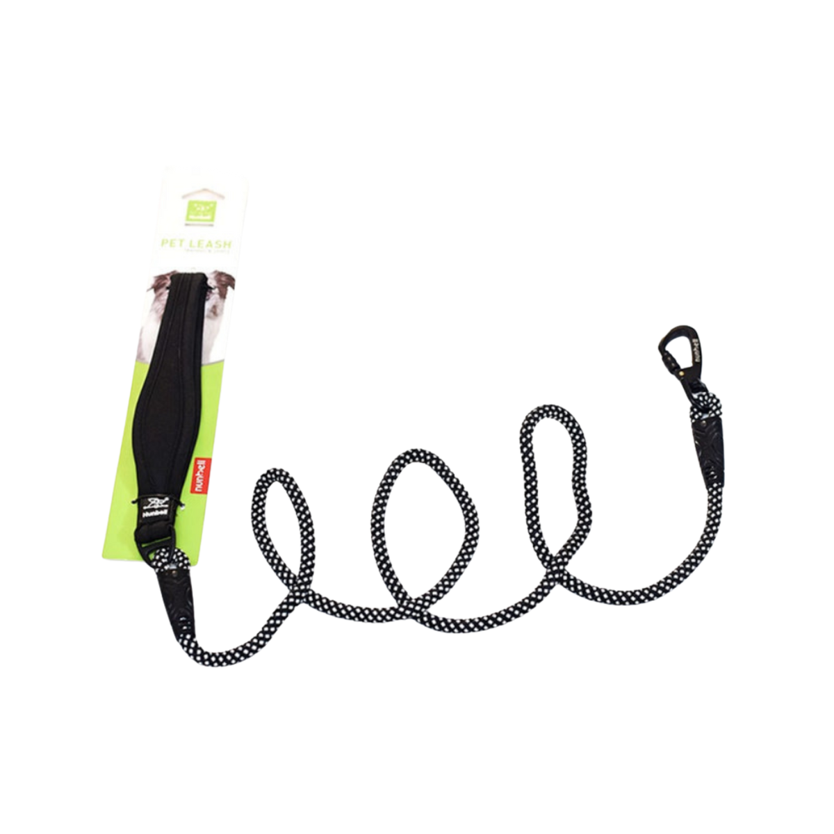 Black dog leash with pattern on a white background