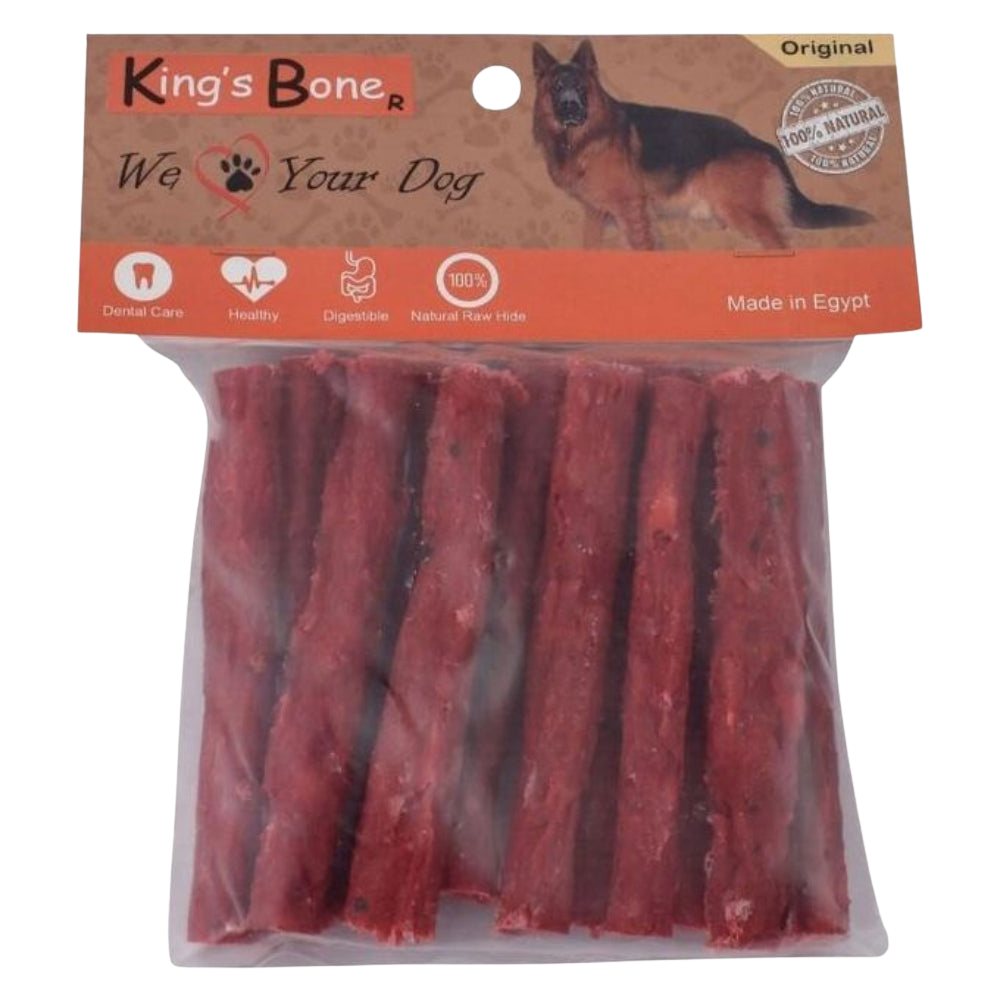 Packaged dog treats with King's Bone branding on a white background