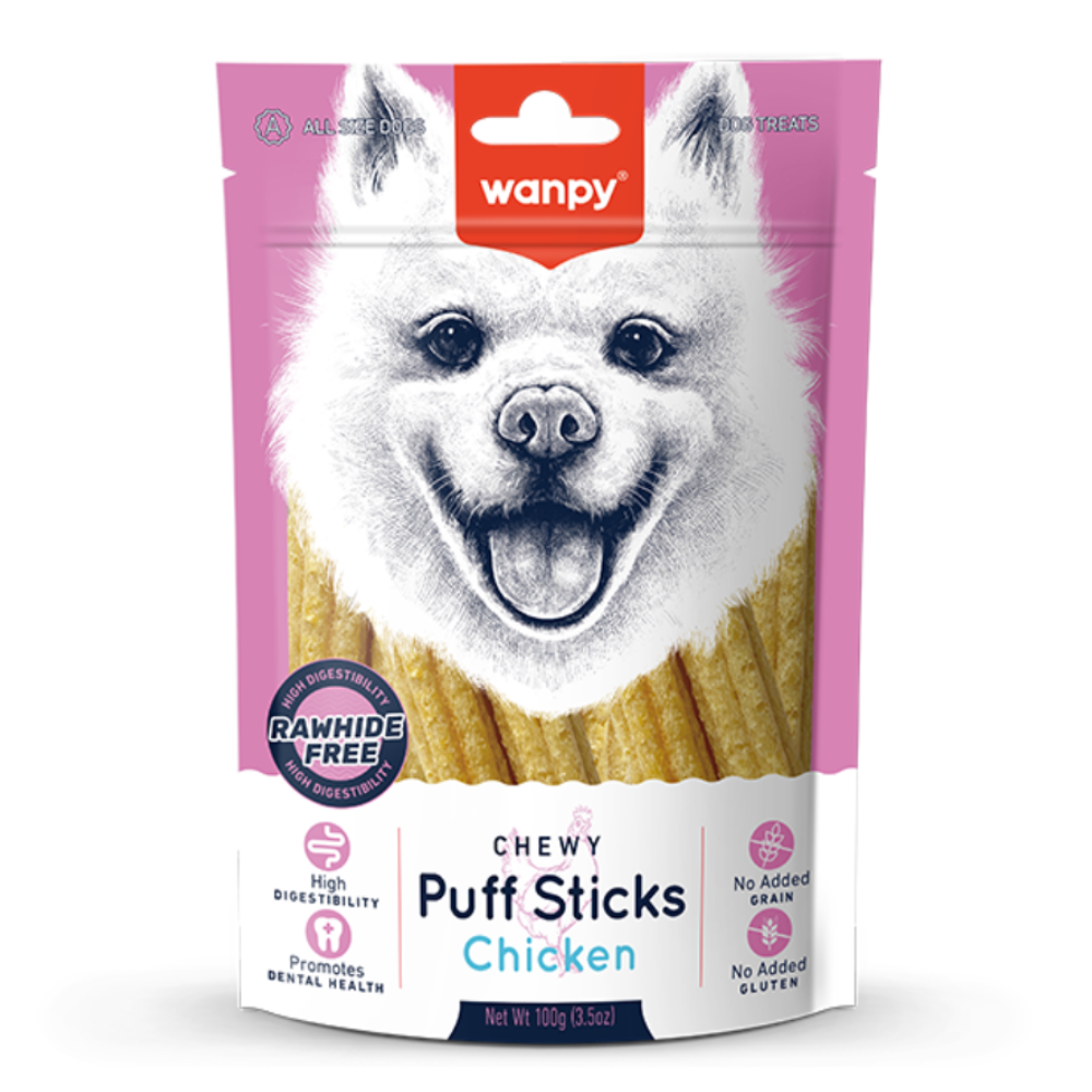 Wanpy Treat For Adult Dog Chewy Puff Sticks Chicken 100 g