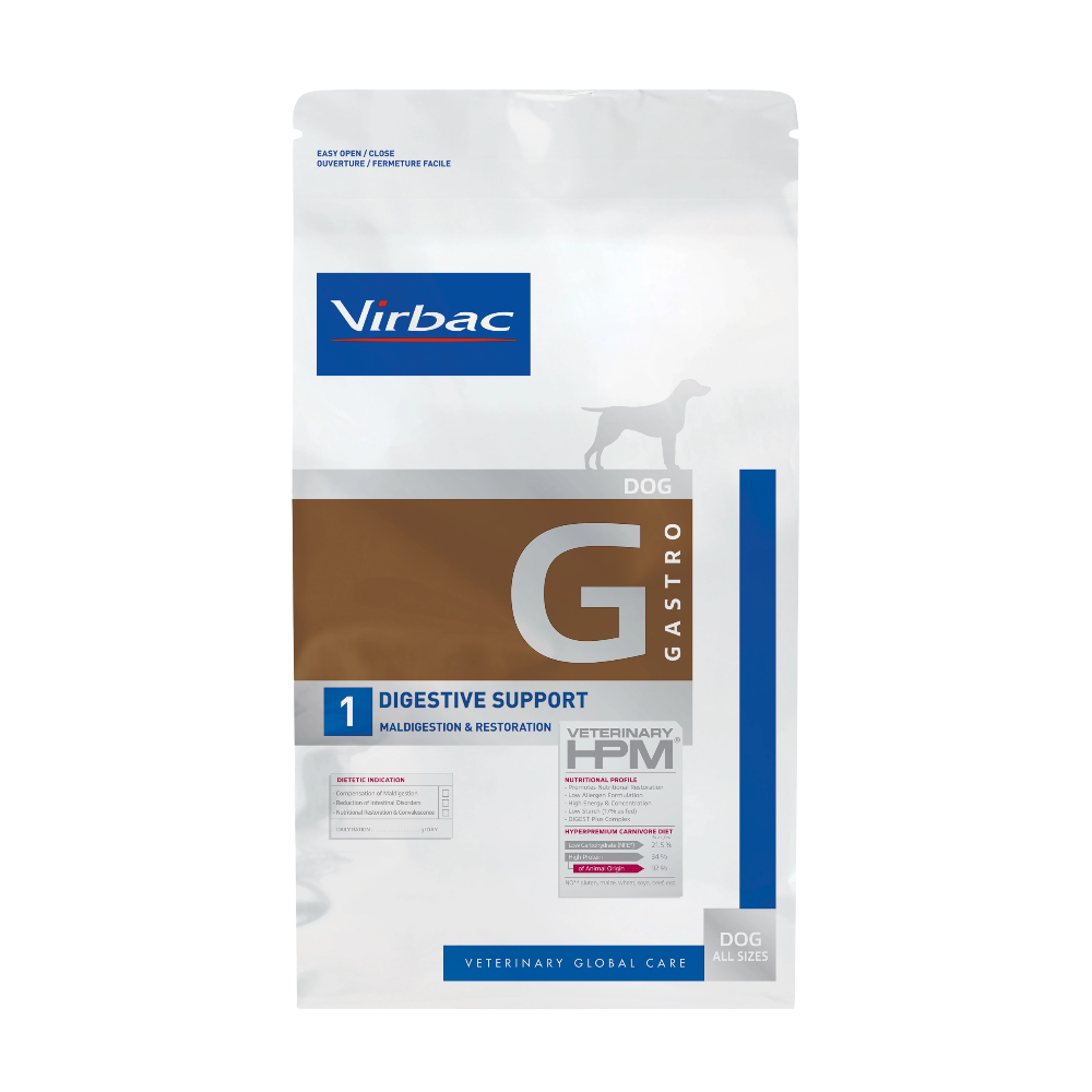 Dog food package with Virbac logo on a white background