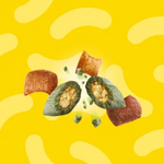 Dried fruits on a yellow background with abstract patterns