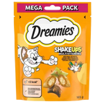 Dreamies ShakeUps Multivitamins packaging for cats with cartoon cat and duck illustration on orange background