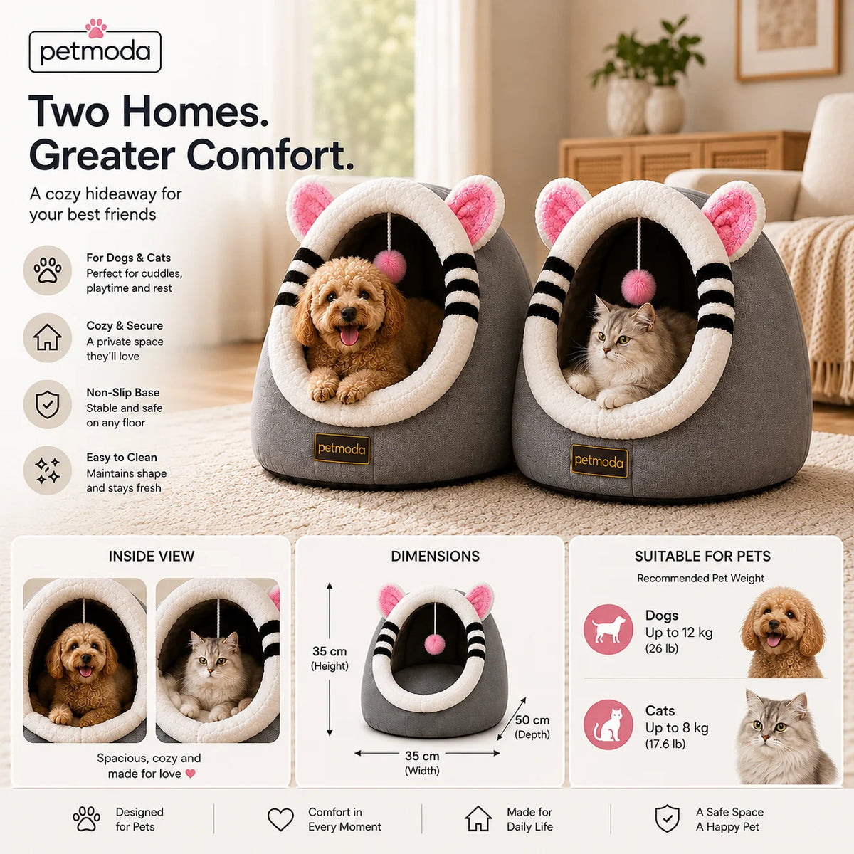 Petmoda Cat House Bed 50 cm - Mouse Shape - Grey Petfast.shop Petmoda bed Cat Dog Kitten Puppy Supplies petfast.shop Egypt PPE2457S Default Title 1449.00