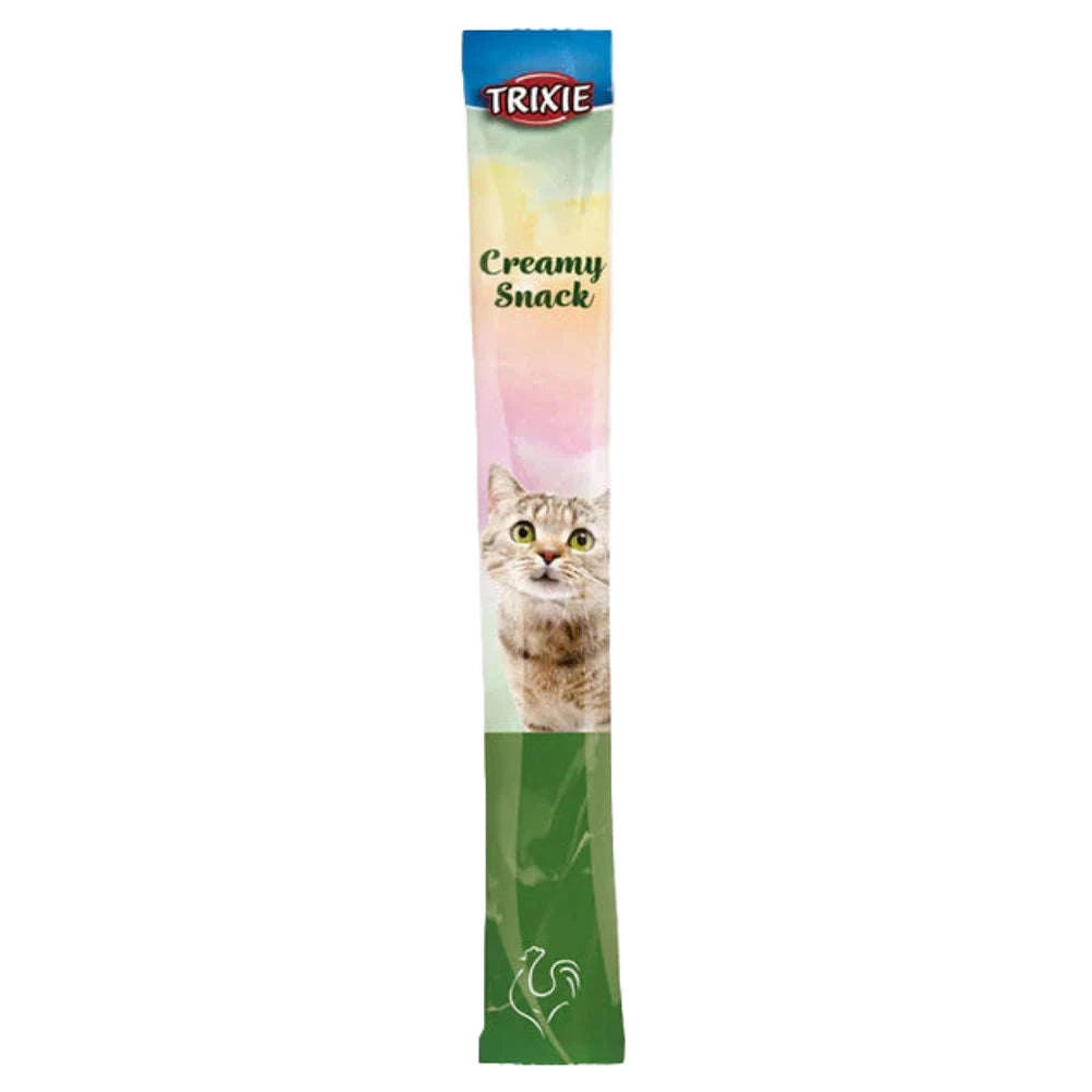 Trixie creamy snack packaging with a cat on a green background