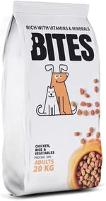 Bites Adult Dry Dog Food with Chicken Rice & Vegetables 20kg.