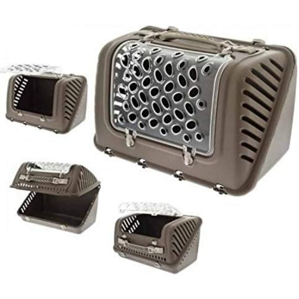 Pet carrier with multiple compartments on a white background