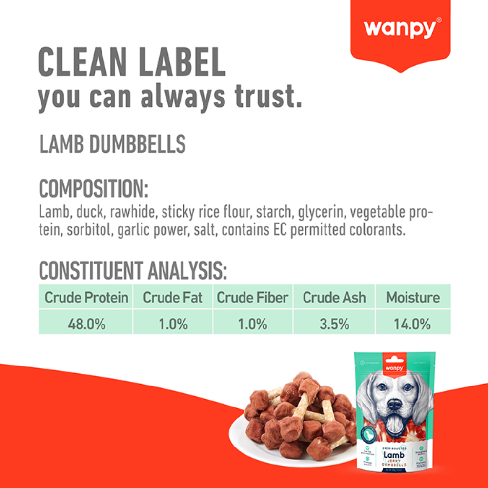 Wanpy Treat For Adult Dog Lamb Jerky Dumbbells 100 g