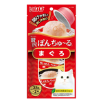 Cat food package with a red background and a white cat on the side.