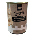 Can of cat food with a cat on the label on a white background