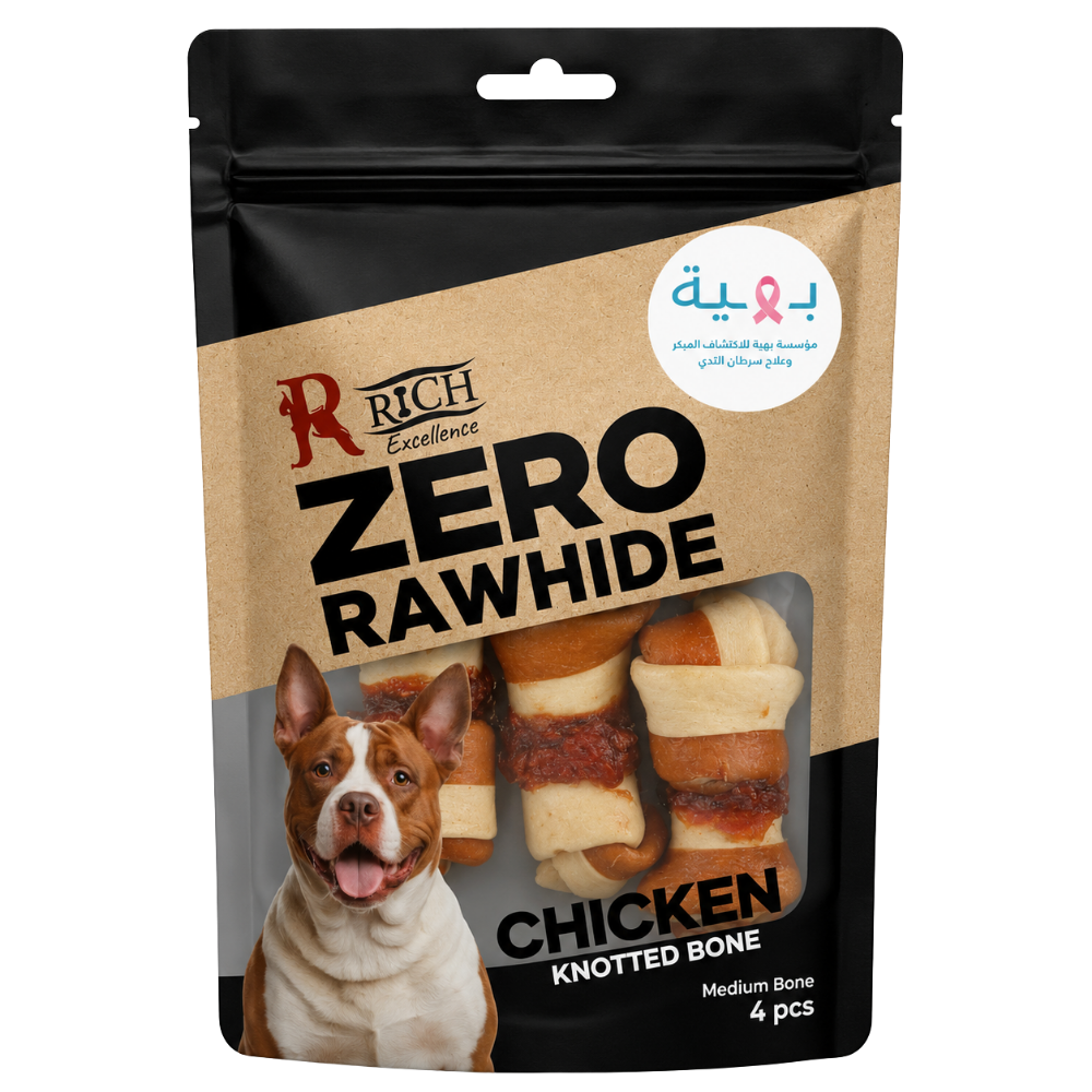 Rich Zero Rawhide Chicken Knotted Bone Medium Bone with Wrapped Chicken 4pes