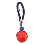 Red ball with blue and red rope on a white background