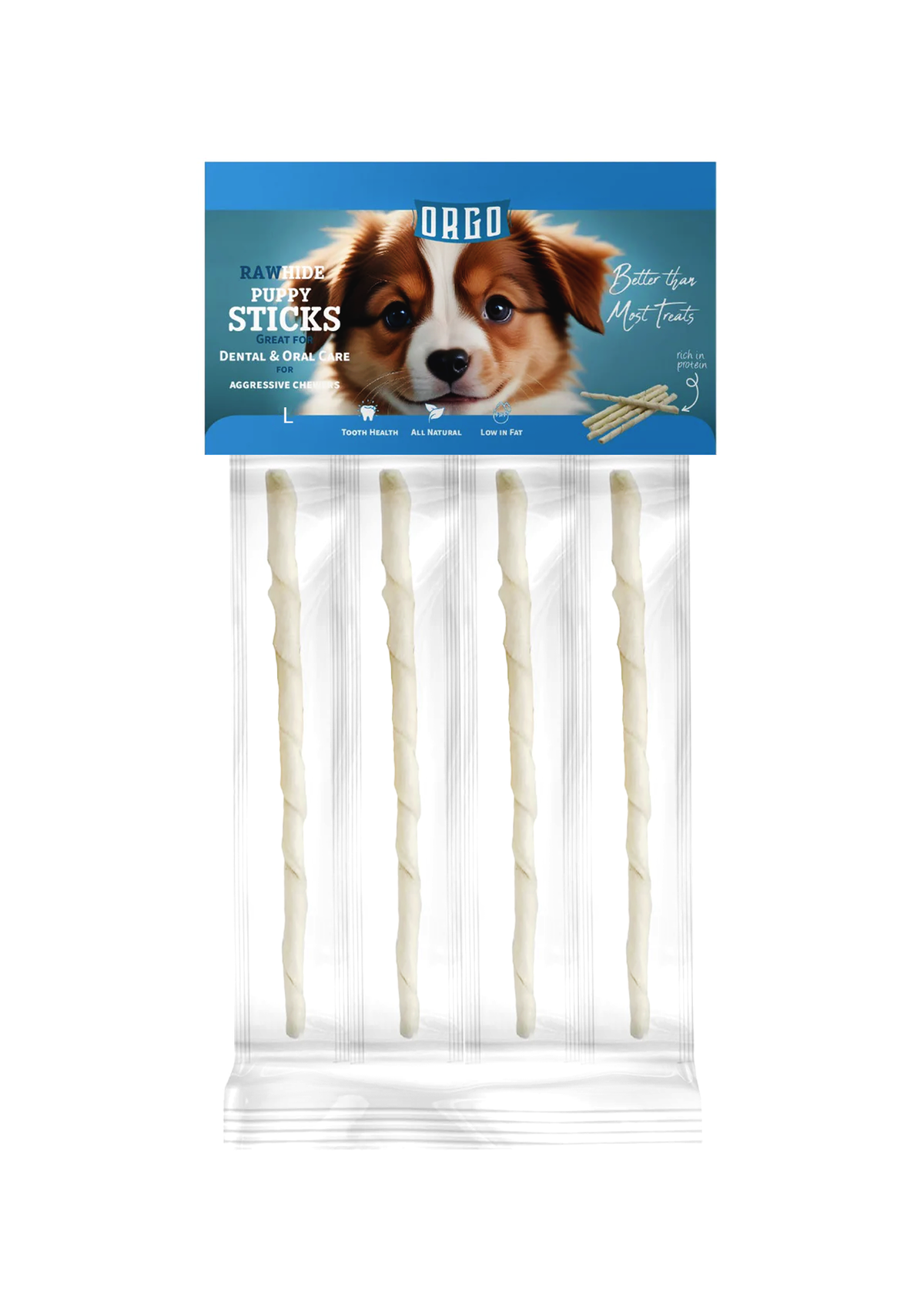 Orgo Rawhide Sticks For Dog Puppy Dental Oral Care 4 PC L.