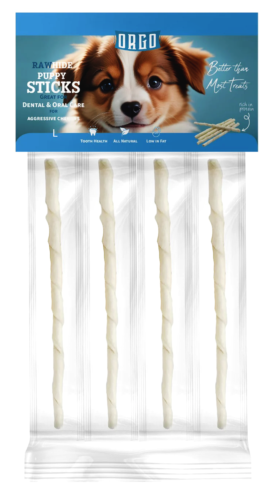 Orgo Rawhide Sticks For Dog Puppy Dental Oral Care 4 PC L.
