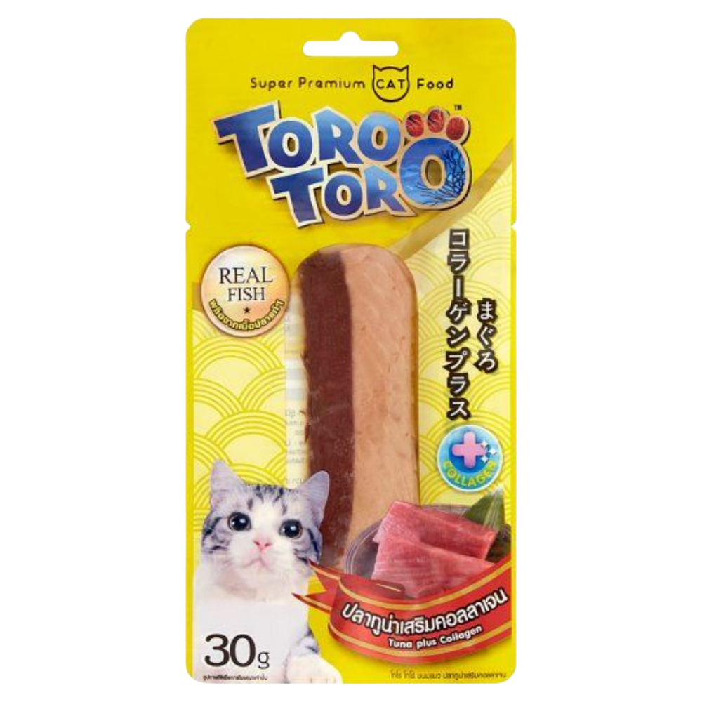 Tororo cat food treat package with a cat on the label