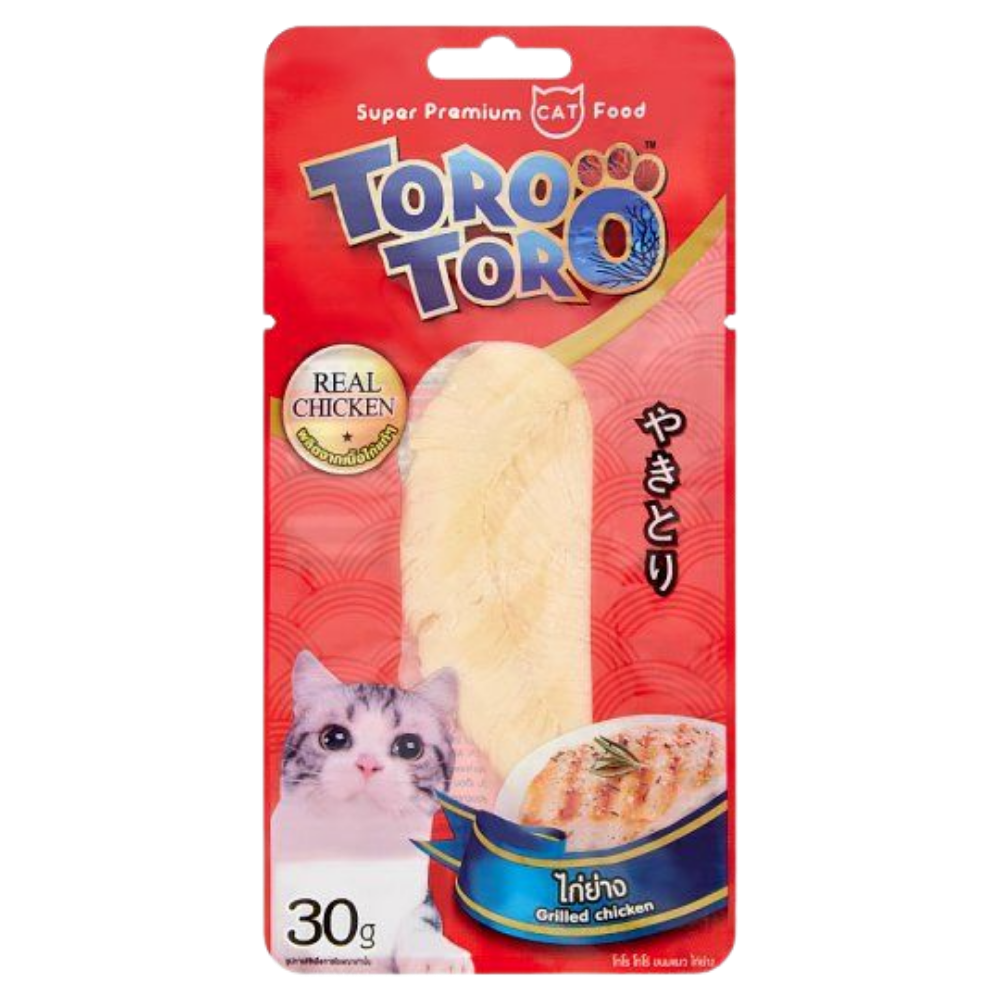 Toro Toro cat food package with a stick of cat treat on a red background