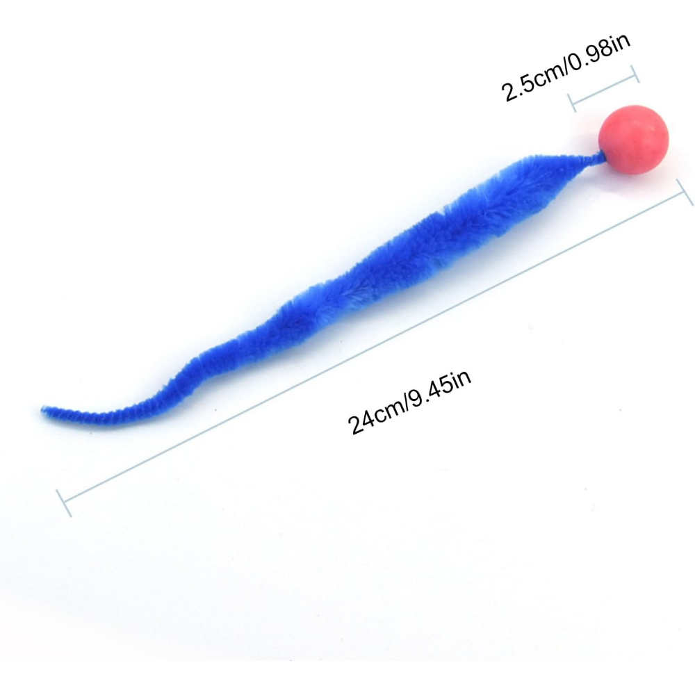 Blue cat toy with a red ball on a white background