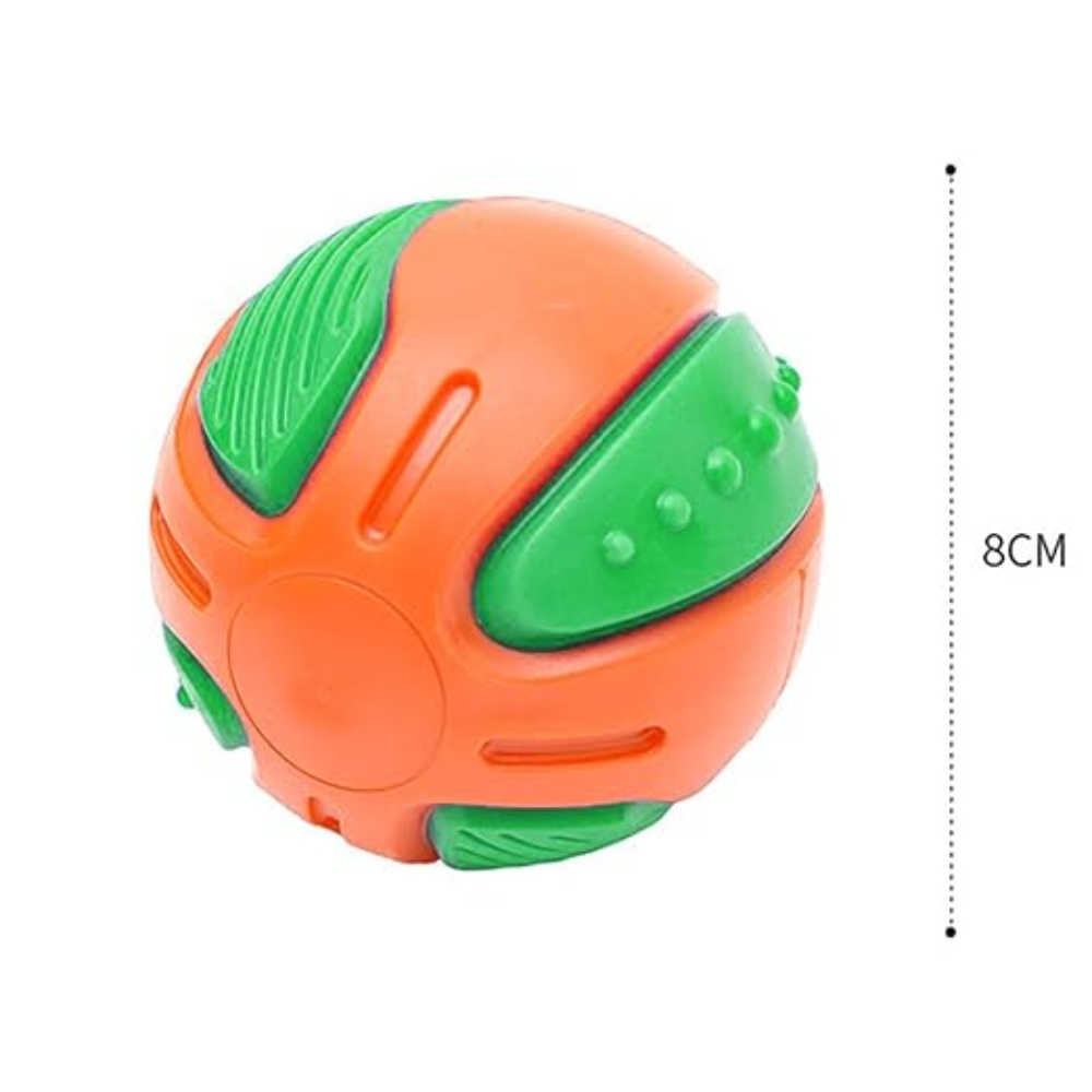 Orange and green ball with measurement label on a white background