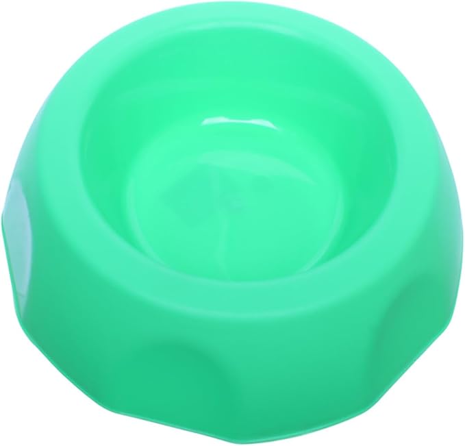 Durable plastic food bowl for dogs.