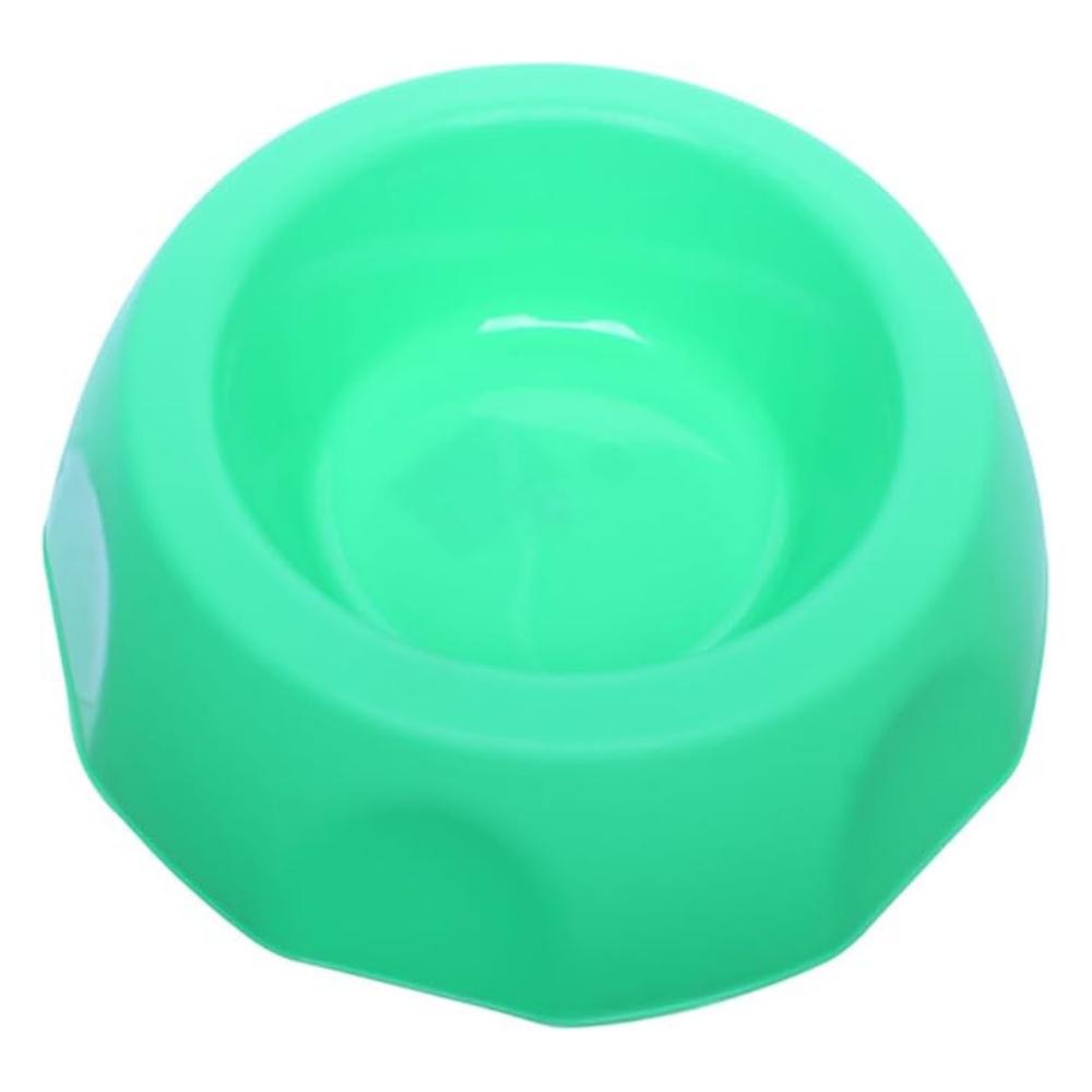 Durable plastic food bowl for dogs.
